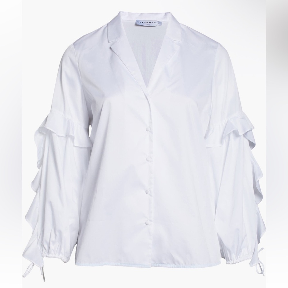 Harshman Elegant White Vivona Ruffle Sleeve Tunic Top, 100% Cotton, X-Small NWT